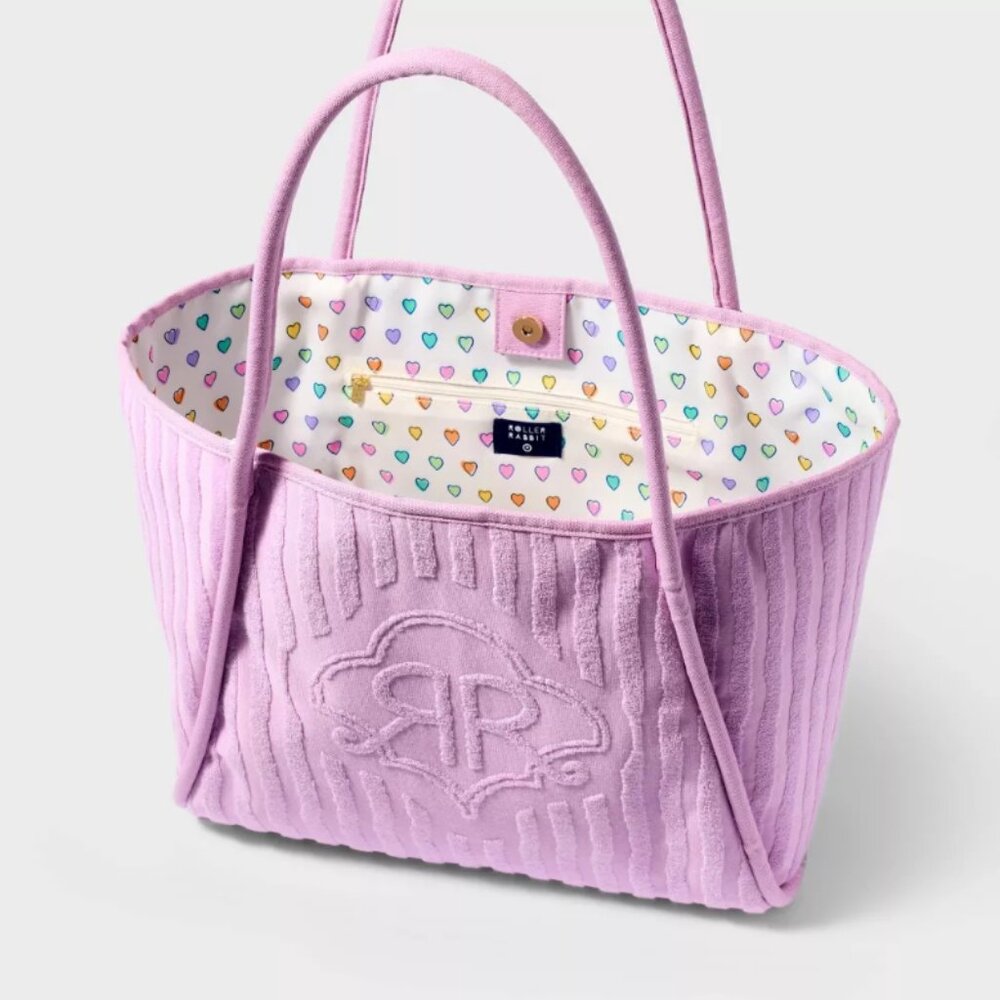 💗🐰Roller Rabbit x Target Striped Large Terry Beach Tote Bag Lavender NWT